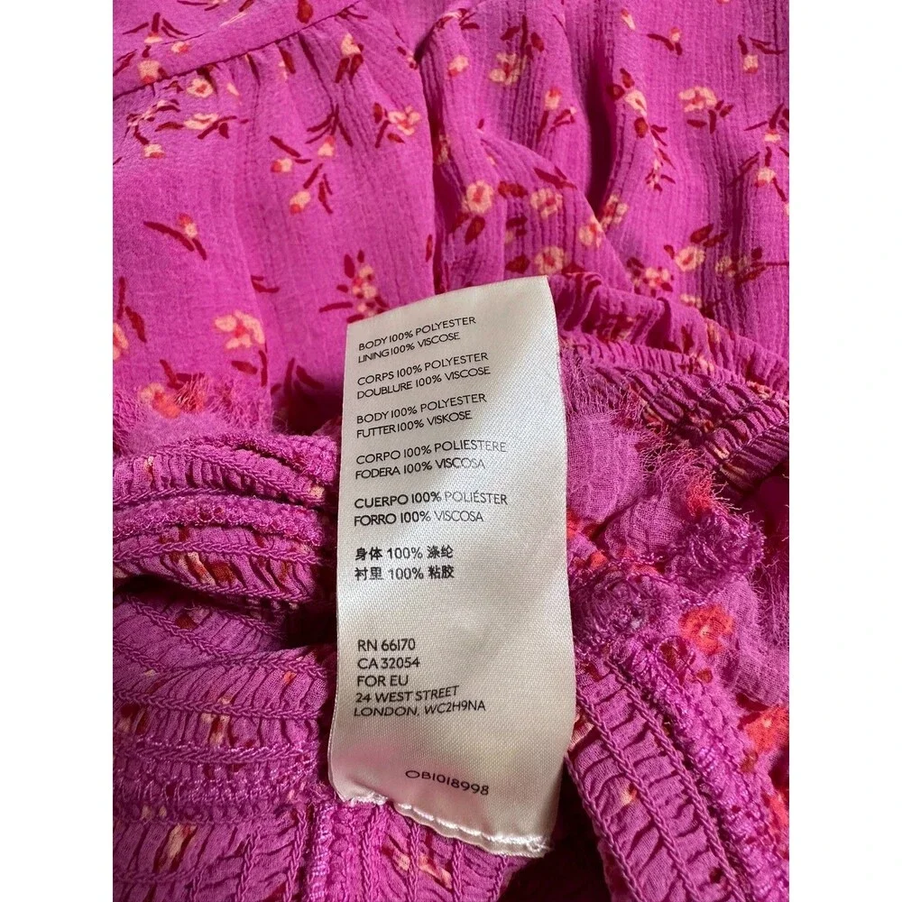 Free People Blouse Pink Floral Smocked Boho Peasant Cottagecore Festival Femme S